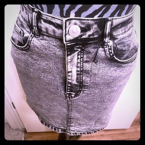 Black acid wash denim mini